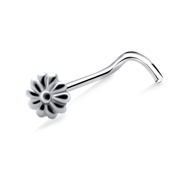 Little Flower Shaped Silver Curved Nose Stud NSKB-762